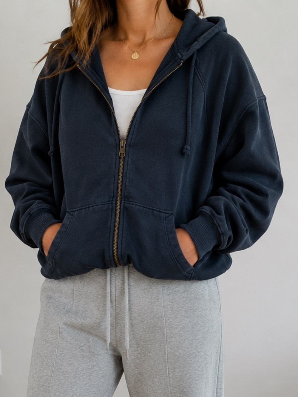American Eagle Oversized Zip-Up Hoodie Navy Blue Size XS
